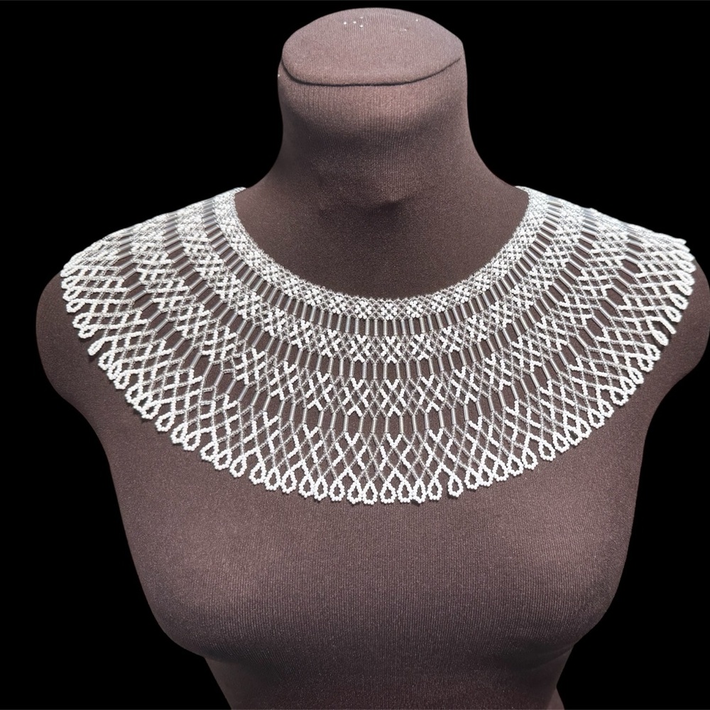 Handmade Beaded Collar Necklace White Seed Beads Versatile Lace Jewelry